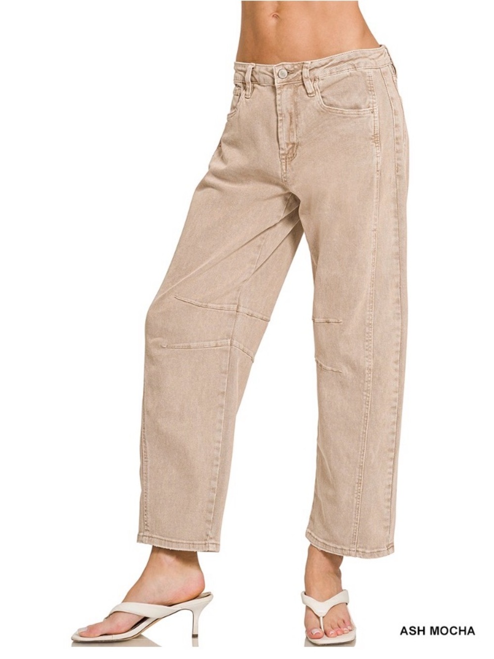 Zenana Outfitters Ash Mocha BARREL-LEG COLOR DENIM PANTS